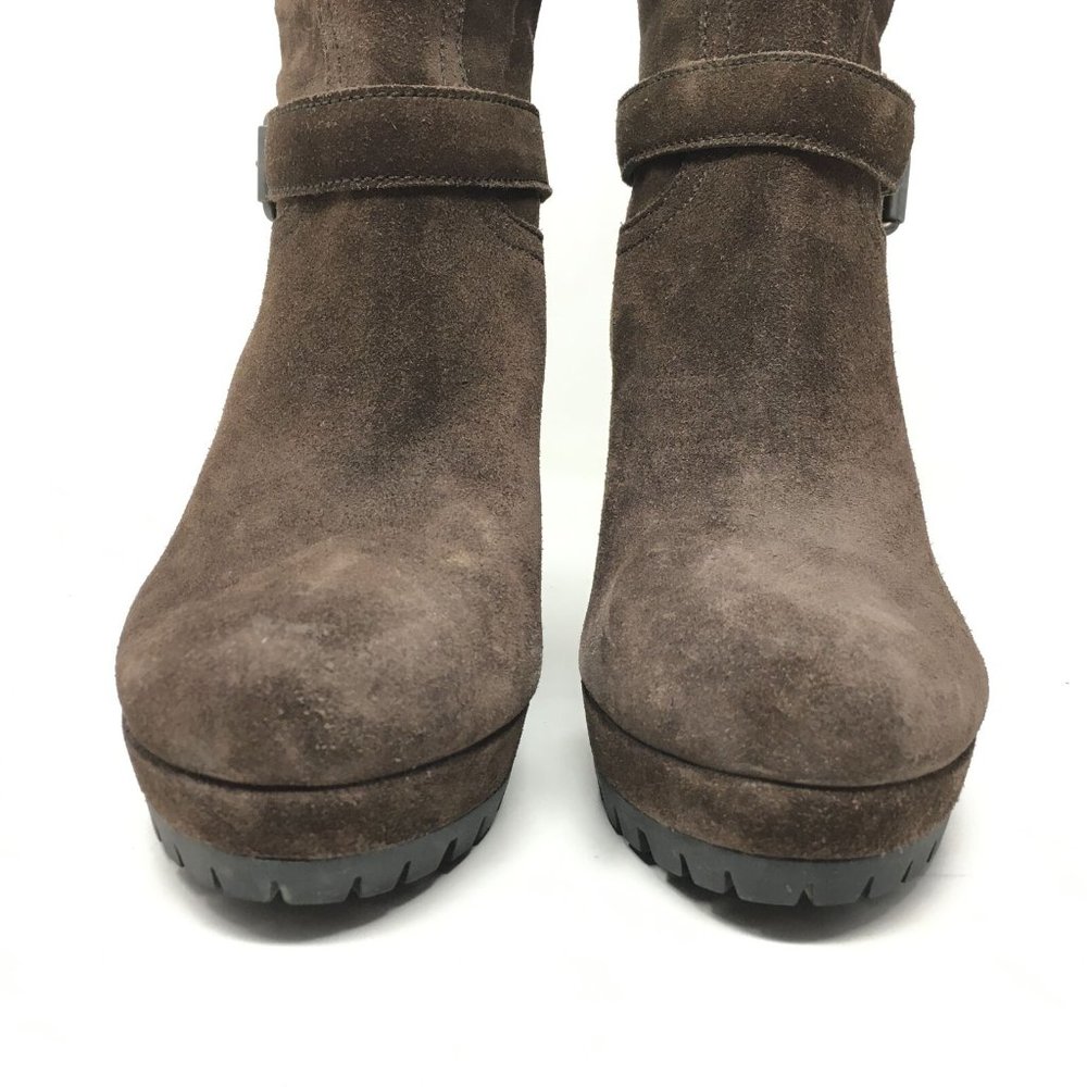 Women's Prada Pull On Wedge Mid Calf Boots Booties Shoes Size 40 EU/10 US Brown - Picture 11 of 12
